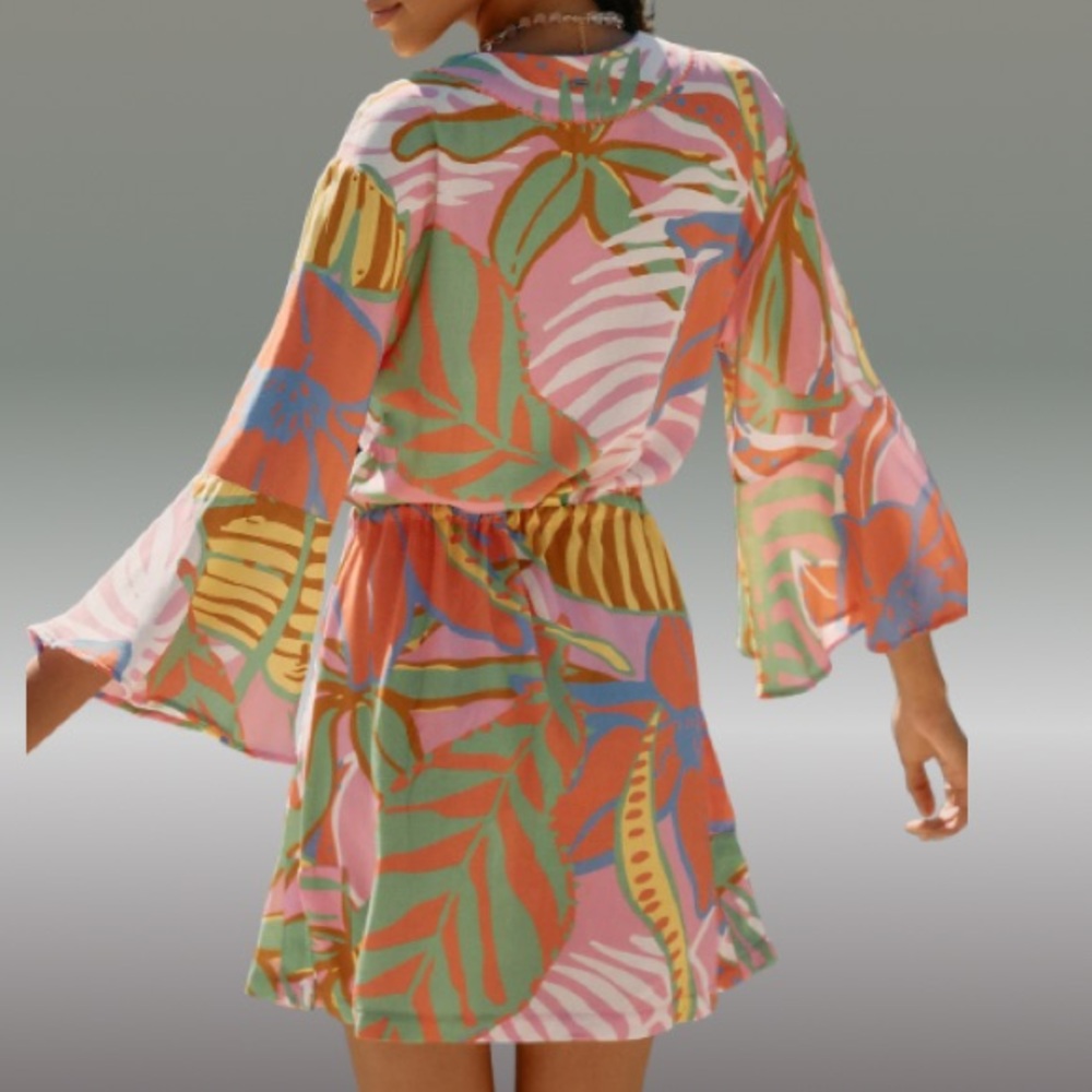 Maaji Beach Coverup Kaftan Dress Vibrant Tropical Dress - Picture 2 of 11